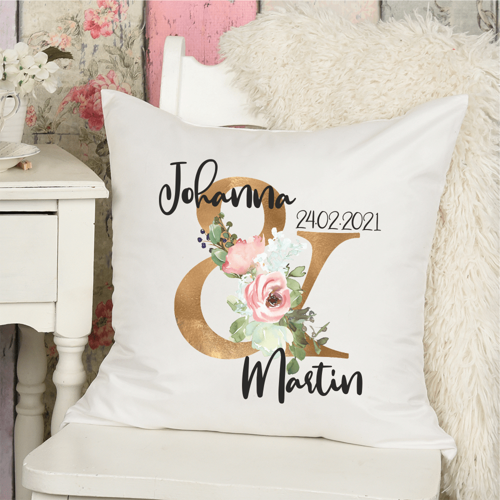 Bild von namenskissen floral golden mitpng | fotogeschenkideende 🎀 Geschenke mit eigenem Foto Motiv o Text